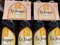 Closeup of beer bottles with logo lettering of belgian la trappe brewery Royalty Free Stock Photo