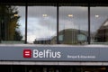 LIEGE, BELGIUM - NOVEMBER 9, 2022: Belfius logo on their office for Liege. Belfius is a retail Belgian Bank spread all over