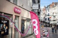 LIEGE, BELGIUM - NOVEMBER 9, 2022: Voo Belgique logo in front of their store in Liege. Voo is a belgian cable company, phone and