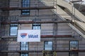 LIEGE, BELGIUM - NOVEMBER 9, 2022: Wust logo on a construction site managed by the company. Part of Besix group, Wust is a