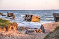 Liepaja beach bunker. Abandoned military ruins facilities in a stormy sea. Barracks building in the Baltic sea. Liepaja