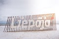 Liepaja city title at Baltic beach. Big letters