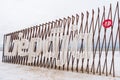 Liepaja city title at Baltic beach. Big letters