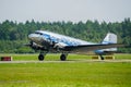 Liepaja, Latvia - August 06, 2023: Douglas DC3 plane before taking off from an airport runway Royalty Free Stock Photo