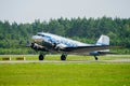 Liepaja, Latvia - August 06, 2023: Douglas DC3 plane before taking off from an airport runway Royalty Free Stock Photo