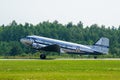 Liepaja, Latvia - August 07, 2022: Douglas DC3 plane before taking off from an airport runway Royalty Free Stock Photo