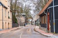 Liepaja. Latvia - February 05, 2023 - long street with residential buildings