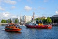 Liepaja, Latvia- July 07, 2023: Annual sea festival ship parade in Liepaja harbour channel