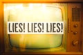 lies of tv propaganda mainstream media disinformation old television label vintage