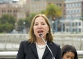 Lieutenant Governor Eleni Kounalakis speaking about the waterfront flood study Royalty Free Stock Photo