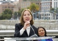 Lieutenant Governor Eleni Kounalakis speaking about the waterfront flood study Royalty Free Stock Photo