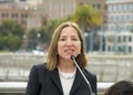 Lieutenant Governor Eleni Kounalakis speaking about the waterfront flood study Royalty Free Stock Photo