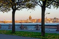 Lieutenant Schmidt embankment with St. Isaac`s cathedral dome at background in autumn, Saint Petersburg, Russia Royalty Free Stock Photo