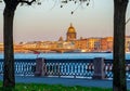 Lieutenant Schmidt embankment with St. Isaac\'s cathedral dome at background in autumn, Saint Petersburg, Russia Royalty Free Stock Photo