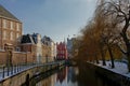 Lieve canal on a winter day with snow in Ghent, belgium