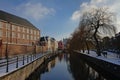 Lieve canal on a winter day with snow in Ghent, belgium