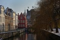 Lieve canal on a winter day with snow in Ghent, belgium