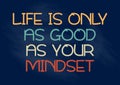 Life is only as good as your mindset. Motivational phrase. Vector illustration