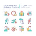 Life balance and biological rhythms RGB color icons set Royalty Free Stock Photo