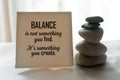 Life balance inspirational quote on notepaper - Balance is not something you find. It is something you create. Royalty Free Stock Photo