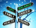 Life Balance Signpost Shows Family Career Health 3d Illustration