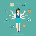 Life balance woman lifestyle vector flat infografic: icons