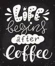 Life begins after coffee blackboard design. Chalkboard poster.