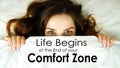 Life begins at the end of your Comfort Zone. The face of a woman under a blanket. Concept. The desire to hide from fear while Royalty Free Stock Photo