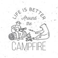 Life is better around the campfire. Vector illustration. Concept for shirt or logo, print, stamp or tee. Vintage line Royalty Free Stock Photo