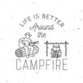Life is better around the campfire. Vector illustration. Concept for shirt or print, stamp or tee. Vintage line art Royalty Free Stock Photo