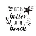 Life is better at the beach Vector inspirational vacation and travel quote with anchor, wave, seashell, star Summer time Royalty Free Stock Photo