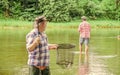 Life is always better when I am fishing. Fisherman with fishing rod. Activity and hobby. Fishing freshwater lake pond Royalty Free Stock Photo