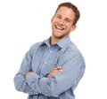 Life is better when youre laughing. Studio portrait of a happy young businessman posing against a white background. Royalty Free Stock Photo