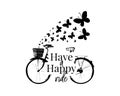 Have a happy ride, Wall Decals, Life quotes, Bike with flowers Vector, Poster Design isolated on white background, lettering