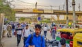 Big traffic Tuk Tuks buses people New-Delhi Delhi India Royalty Free Stock Photo