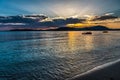 Life boat in Alghero shore at sunset Royalty Free Stock Photo