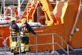 Life Boat Crew of the RNLI working on the rnli sybil mullen glover Plymouth Devon UK Royalty Free Stock Photo