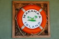 Life bouy on the wall at Makaha`a island near Tongatapu island i