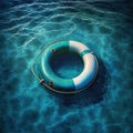 Life buoy on blue choppy water. Rescue on the sea. Generative AI Royalty Free Stock Photo