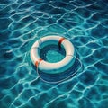 Life buoy on blue choppy water. Rescue on the sea. Generative AI Royalty Free Stock Photo