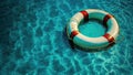 Life buoy on blue choppy water. Rescue on the sea. Generative AI Royalty Free Stock Photo