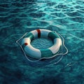 Life buoy on blue choppy water. Rescue on the sea. Generative AI Royalty Free Stock Photo