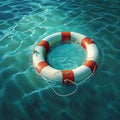 Life buoy on blue choppy water. Rescue on the sea. Generative AI Royalty Free Stock Photo