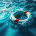 Life buoy on blue choppy water. Rescue on the sea. Generative AI Royalty Free Stock Photo