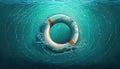 Life buoy on blue water. Rescue on the sea. Generative AI Royalty Free Stock Photo