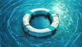 Life buoy on blue water. Rescue on the sea. Generative AI Royalty Free Stock Photo