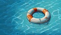 Life buoy on blue water. Rescue on the sea. Generative AI Royalty Free Stock Photo