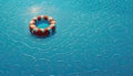 Life buoy on blue water. Rescue on the sea. Generative AI Royalty Free Stock Photo