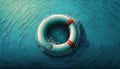 Life buoy on blue water. Rescue on the sea. Generative AI Royalty Free Stock Photo