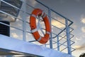 Life buoy on the deck of cruise ship.S ecurity life kit on ship\'s deck Royalty Free Stock Photo